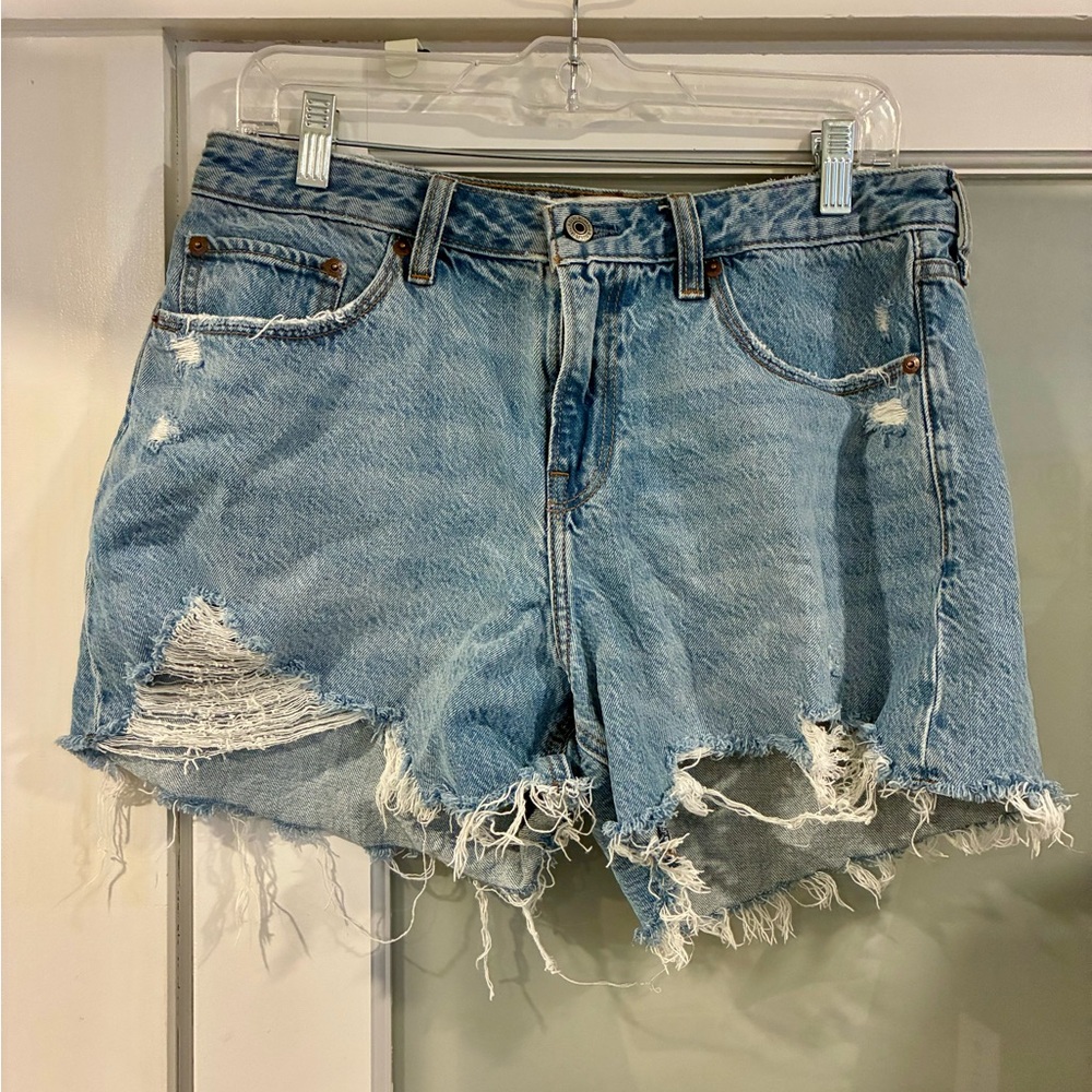 Abercrombie & Fitch Blue Jean Shorts High-Waisted Distressed
